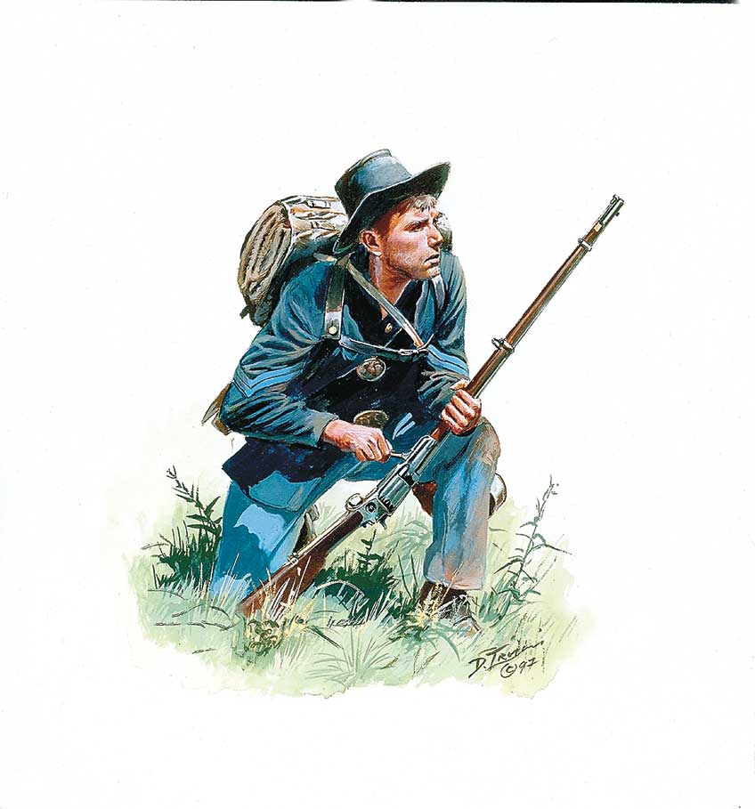 The 21st Ohio was issued the Colt revolving rifles discarded by Berdan’s Sharpshooters. The 21st and its 1855s played a critical role in the 1863 Battle of Chickamauga.