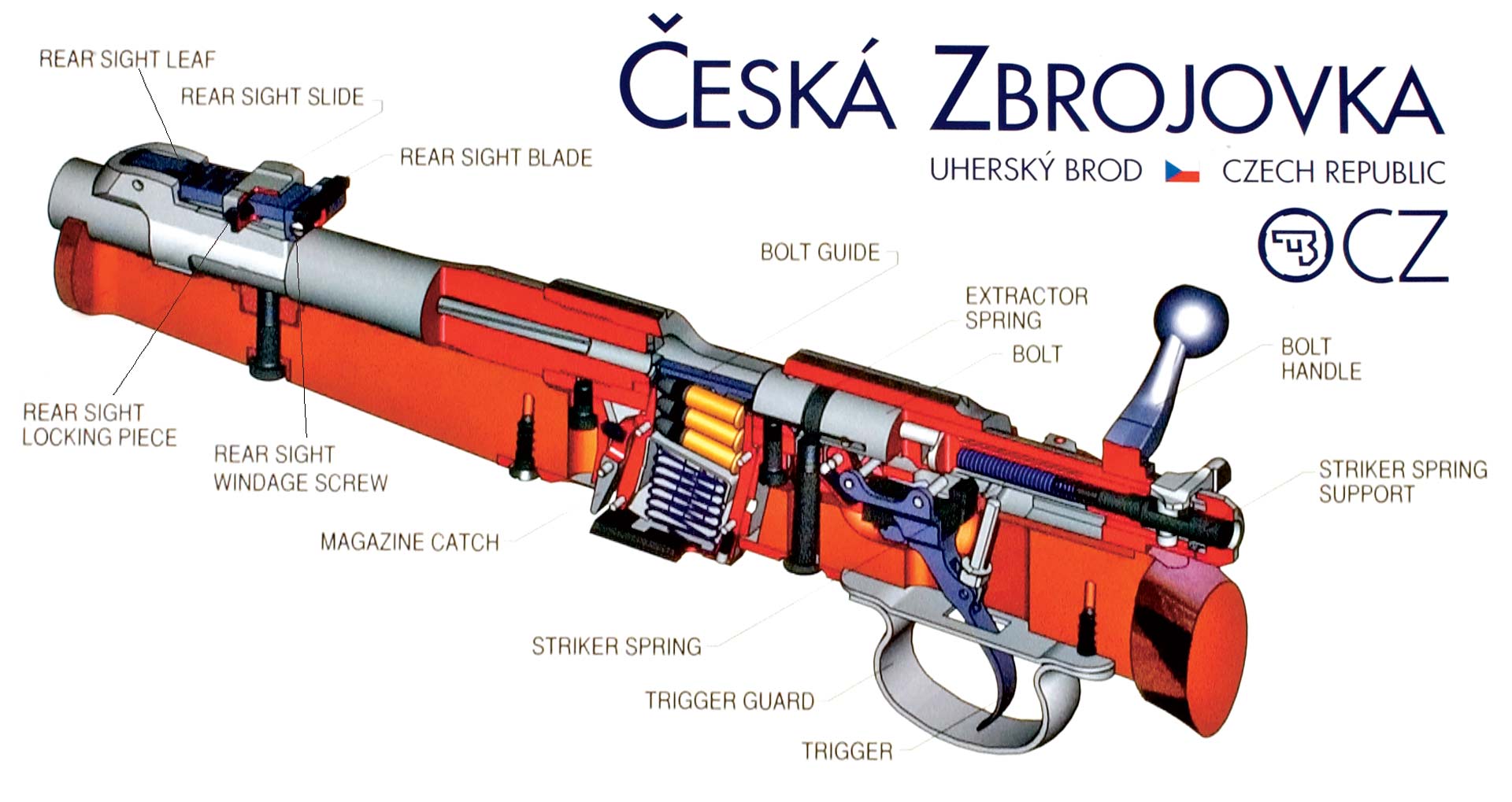 drawing schematic see-through image of bolt-action CZ 452 rifle rimfire