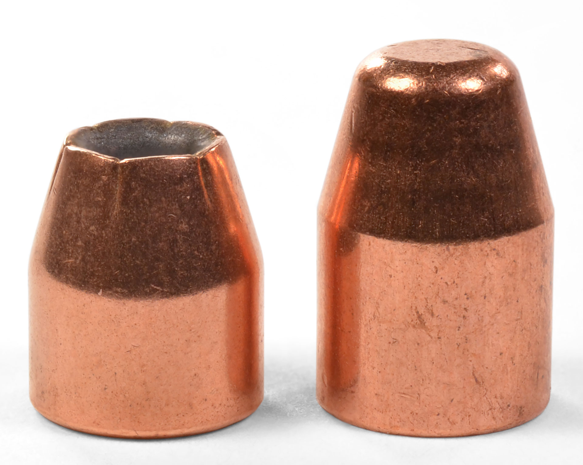 Bullets used for duplicating Super Cooper performance. A Sierra 90 grain JHP (left) and Hornady 124 grain FMJ FP.