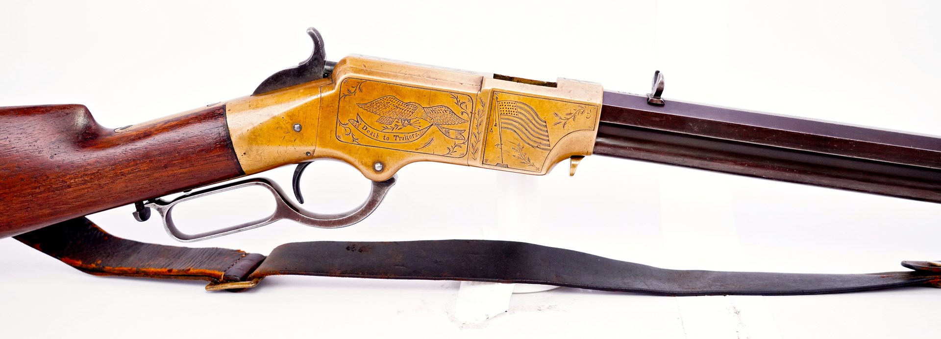 An engraved Civil War-era 7th Illinois 1860 Henry Rifle inscribed: “Death to Traitors.”