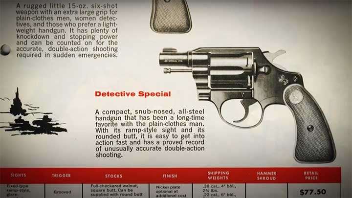An original catalog listing for the Colt Detective Special.