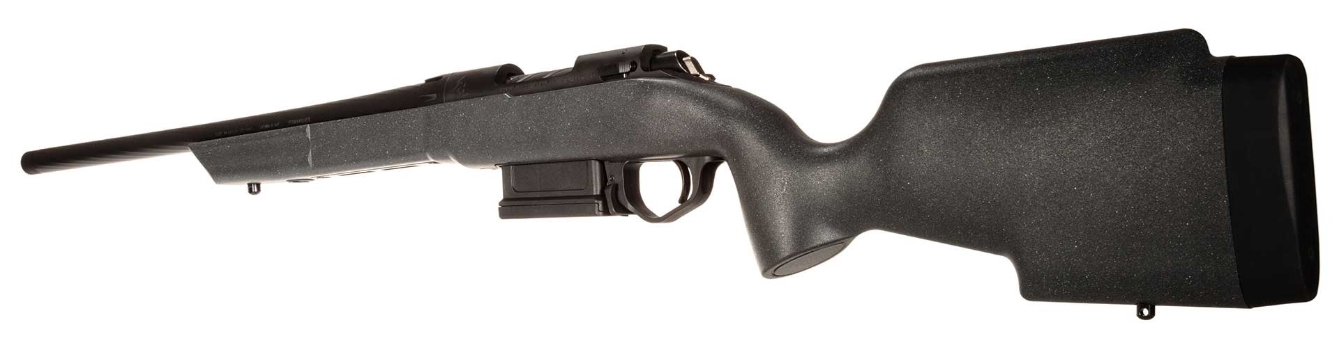 Left view of the Taurus Expedition bolt-action rifle's buttstock.