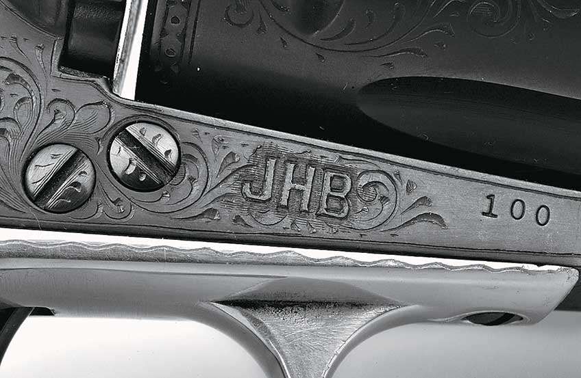 Jerred rendered the initials of Ruger friend and Blackhawk No. 100 owner Jack Behn in bold block letters.