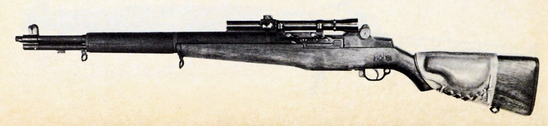 U.S. Rifle Cal. .30 M1C left-side view shown with cheek pad and riflescope