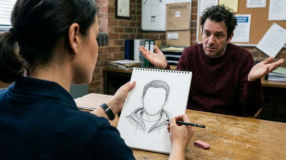 man giving a description of a man to an officer