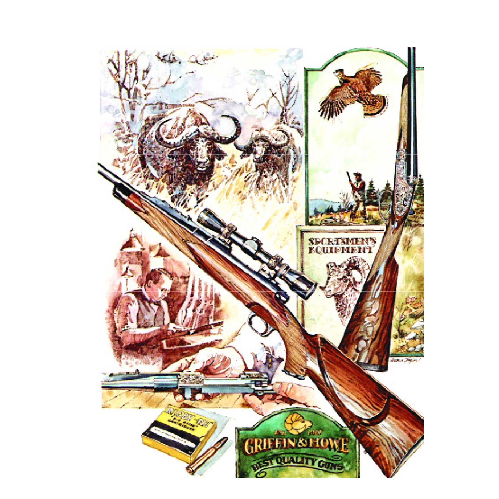 poster art gun rifle shotgun buffalo gunsmith drawing
