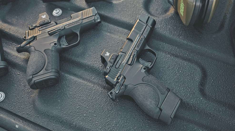 Smith & Wesson CSX E Series pistols on tailgate of truck
