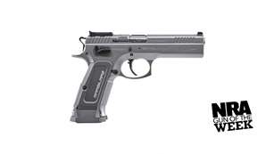 handgun pistol gray right side text on image noting "NRA GUN OF THE WEEK"