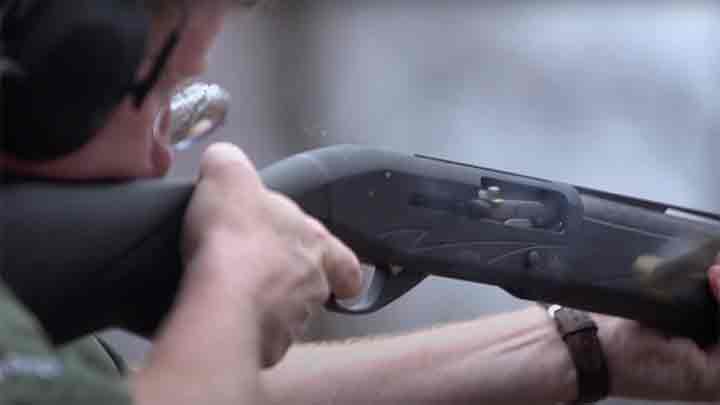 The action of the ATA Arms NEO shotgun cycling a fresh shell.