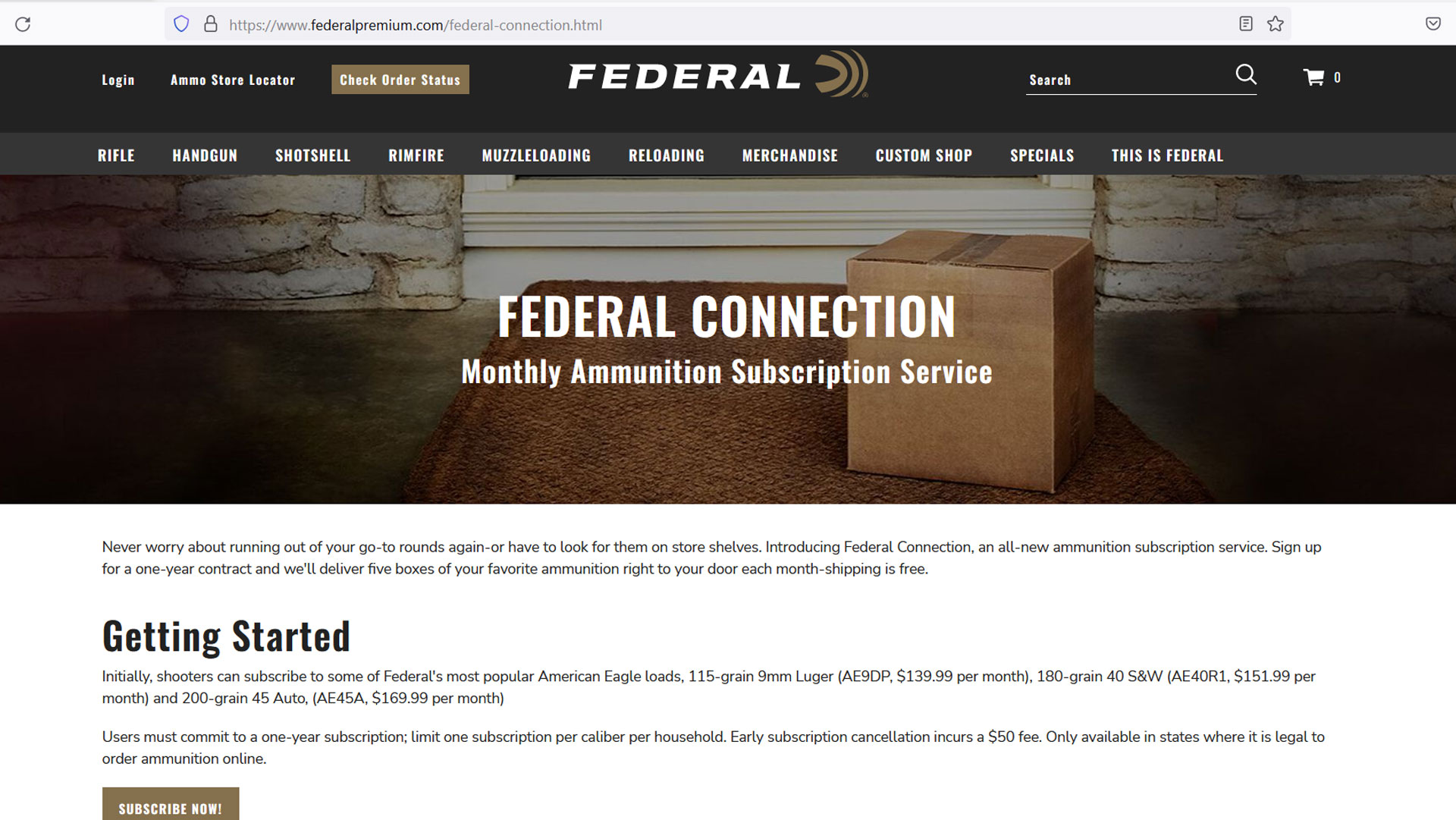 screenshot website federal premium ammunition subscription service explaination signup