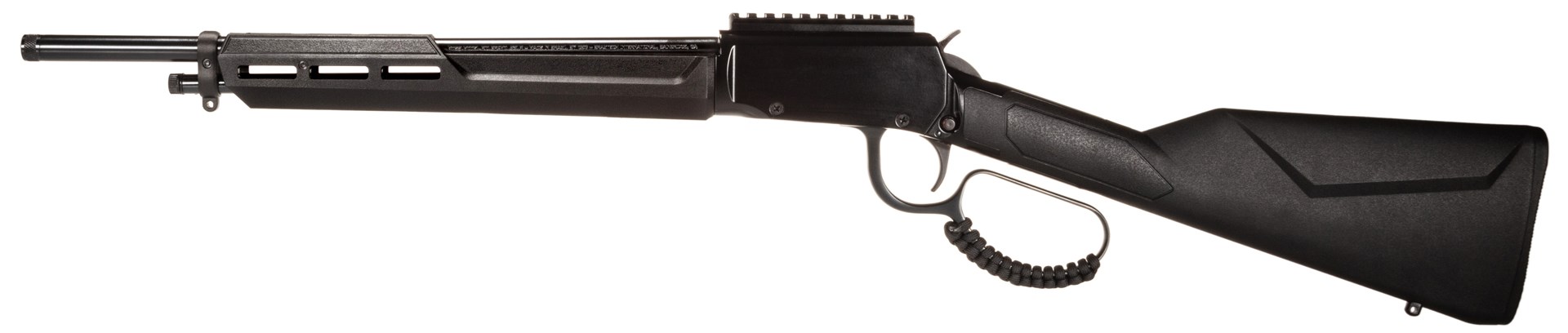 Left-side view lever-action rossi gun black stock rimfire .22 LR