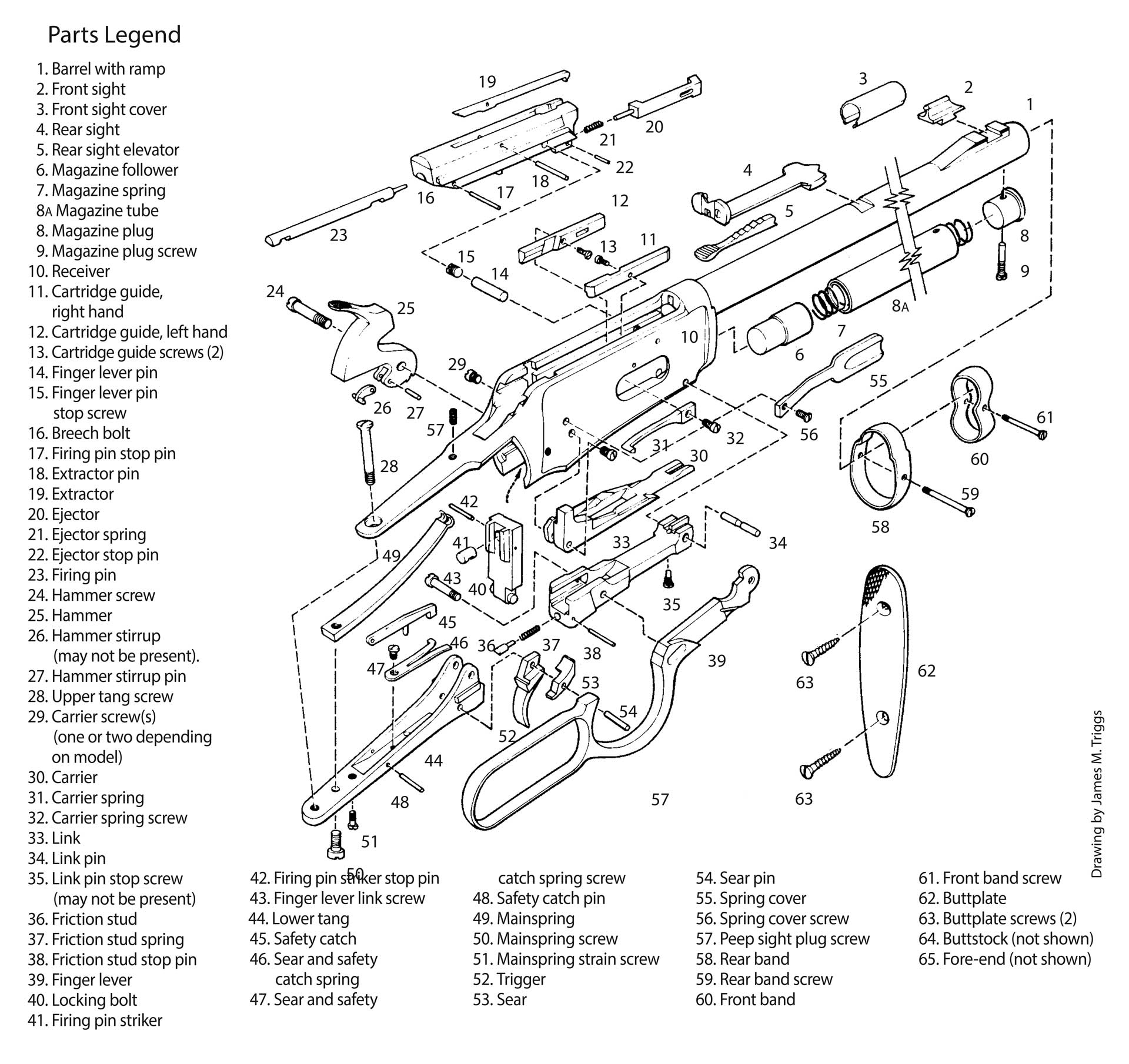 parts drawing schematic diagram rifle gun lever-action winchester