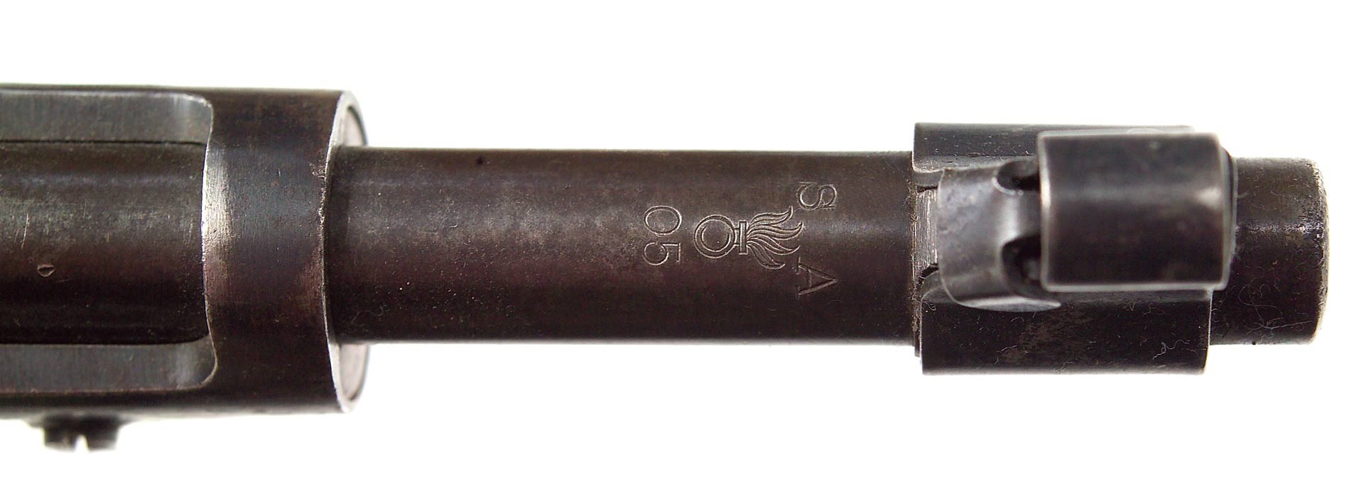 barrel of Springfield Model of 1903 service rifle stamping flaming bomb proofmark