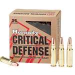Hornady Critical Defense Ammuintion box shown with rifle rounds brass cartridges bullets
