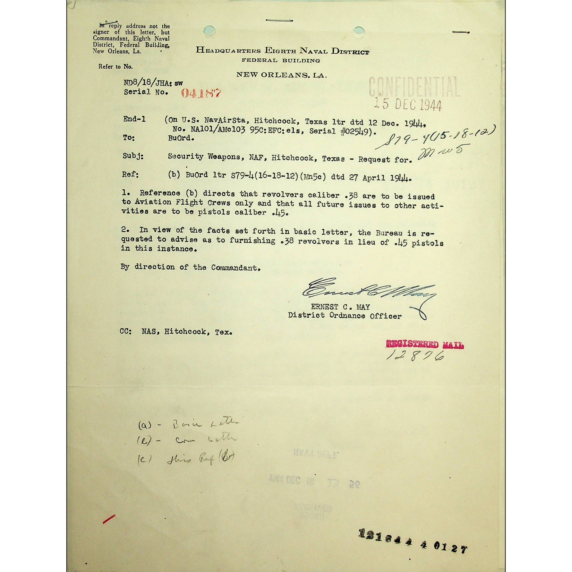 U.S. Navy’s Bureau of Ordnance document about smith & wesson 38-cal. revolvers