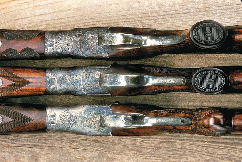 A trio of Fox singles seen from below illustrates the degree of workmanship that went into each gun—even on little-seen areas of the stock and action.