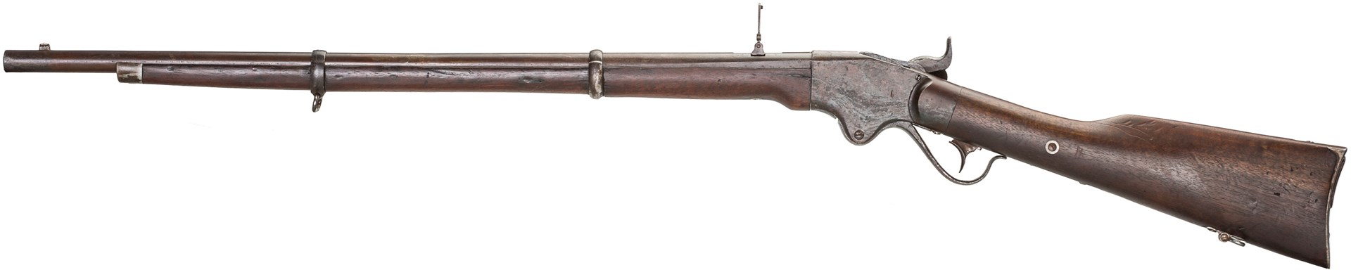 The distances between the receiver, the barrel bands, and the nose cap on the Frankenspencer do not correspond with any known military shoulder arm. Image courtesy of American Rifleman magazine, photographed by Forrest MacCormack.