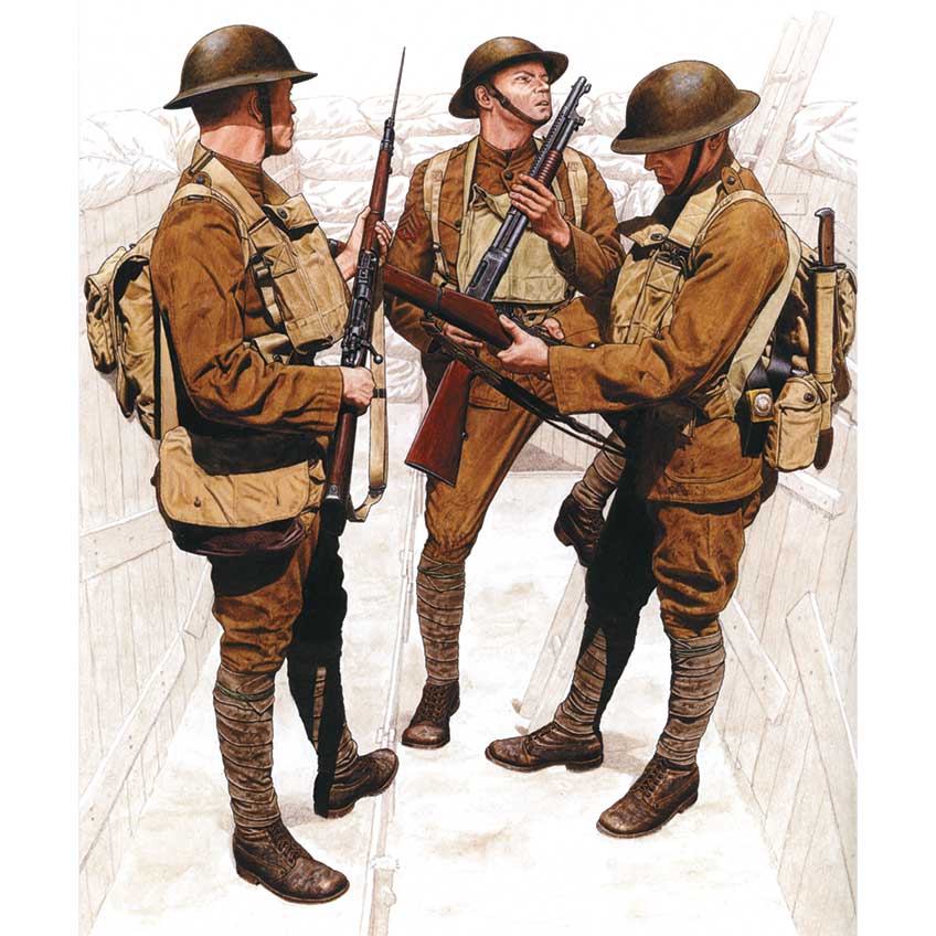 This painting of U.S. Marines in France during the September 1918 St. Mihiel offensive depicts a Gunnery Sergeant of the 6th Marine Regiment armed with a Winchester Model 1897 “trench” gun.