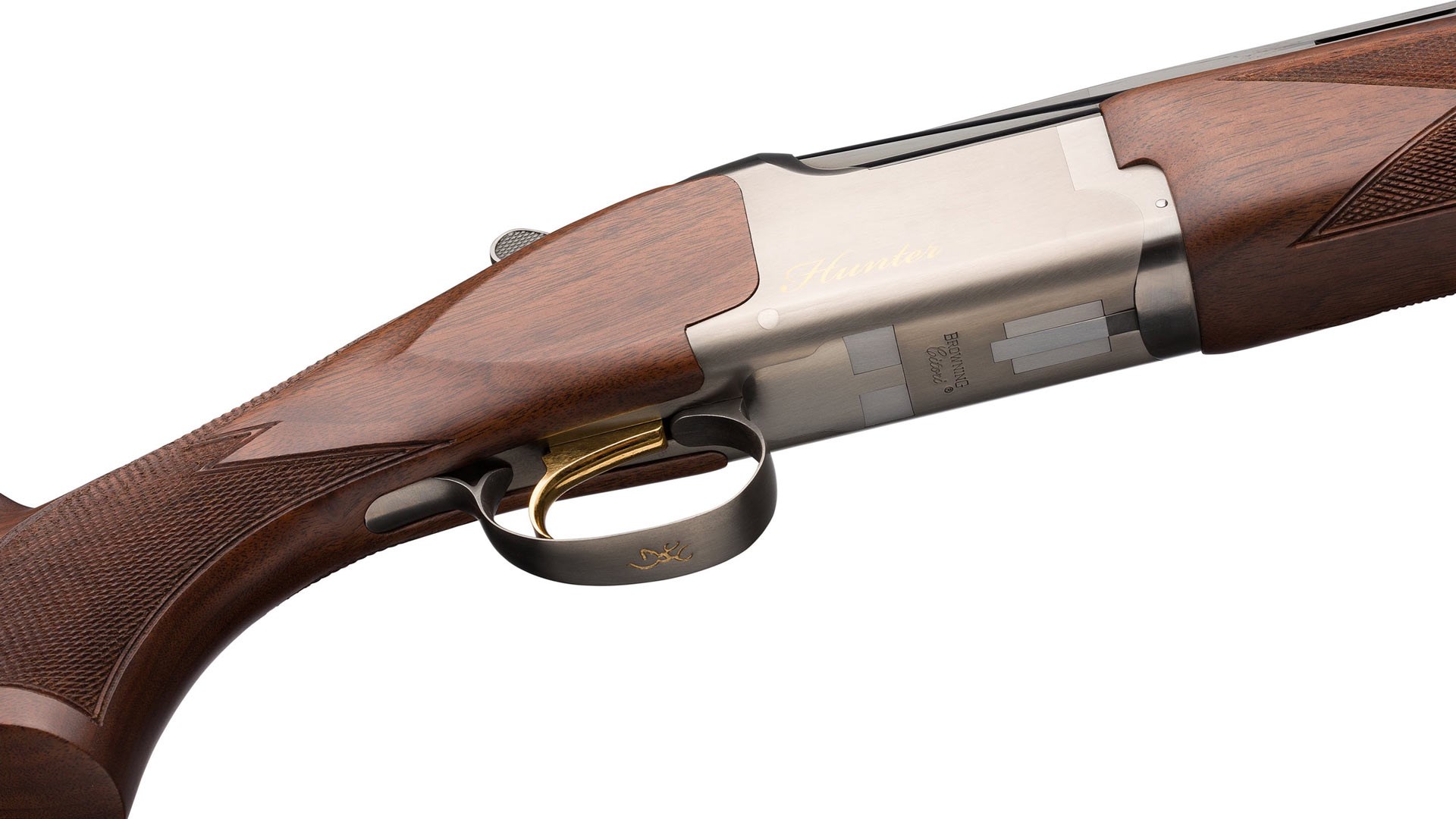 Browning Citori Hunter Grade II shotgun 16 gauge over-under wood stock silver receiver gold trigger