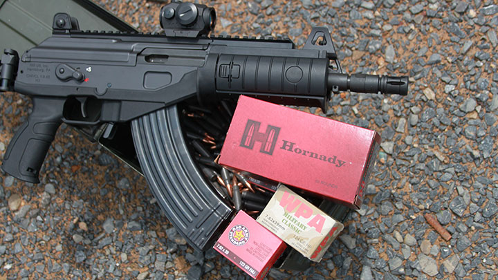 The Galil ACE pistol was evaluated with a variety of 7.62x39 mm ammunition.