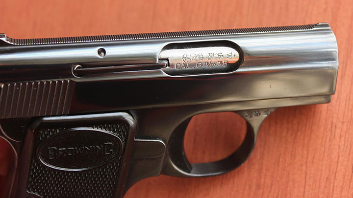 A closer look at the chamber markings on the Baby Browning.