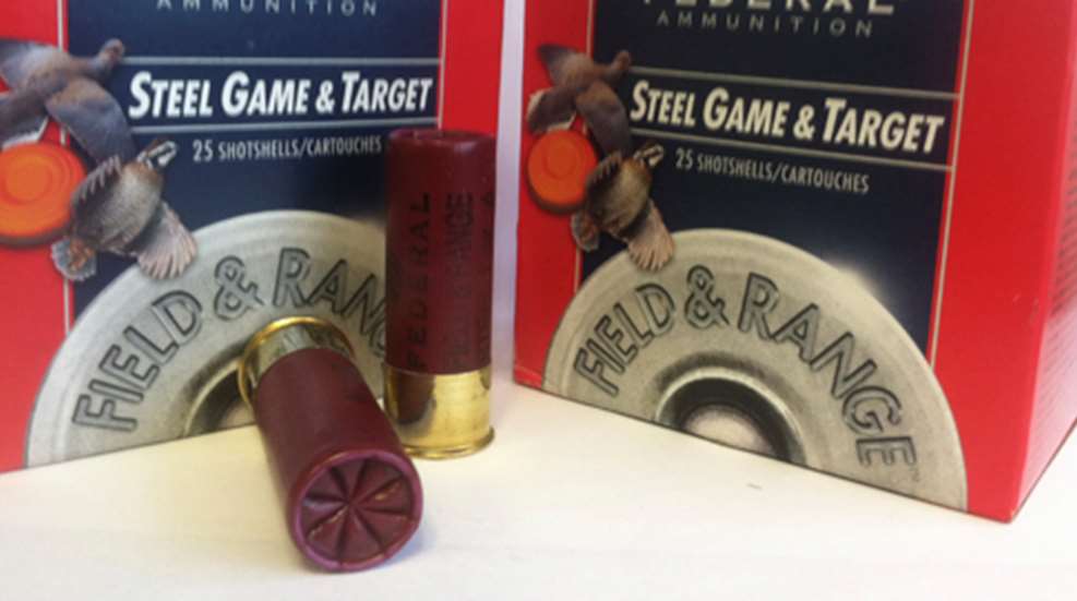 Federal Premium Ammunition 12 gauge shotshell boxes, two, side by side