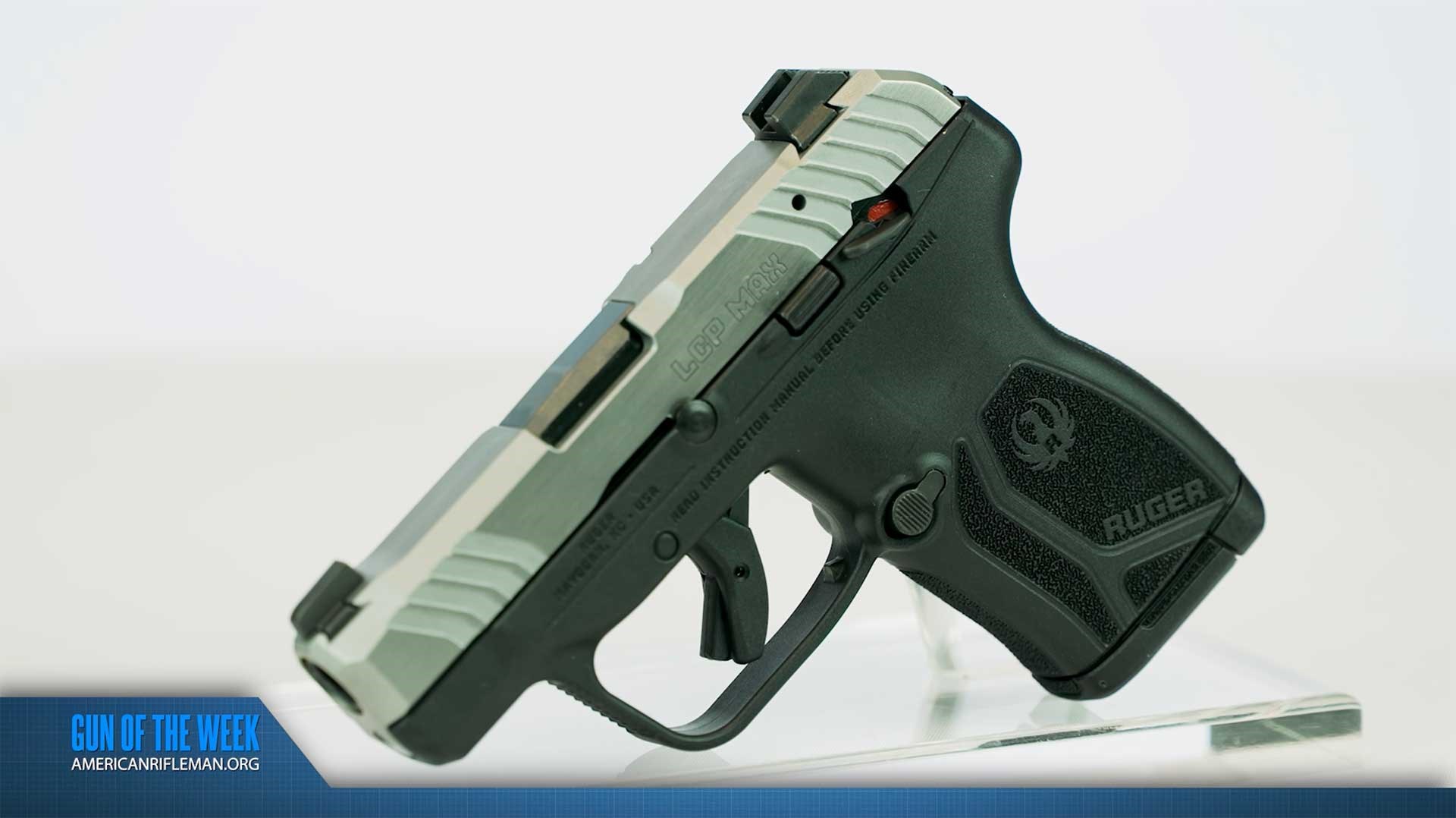 Left side of the Ruger LCP MAX equipped with a manual safety.