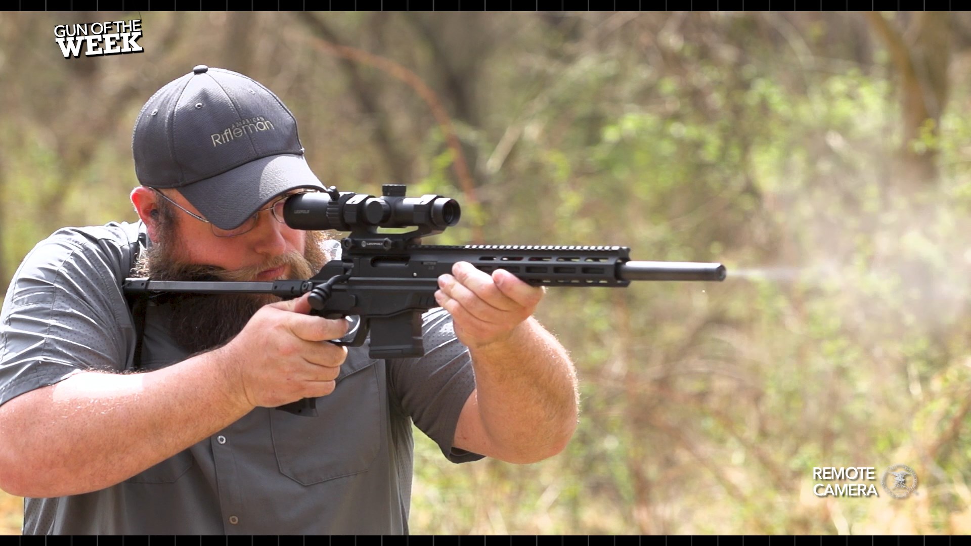 man outdoors ballcap uniform American Rifleman shooting rifle CZ-USA 600 Trail rifle