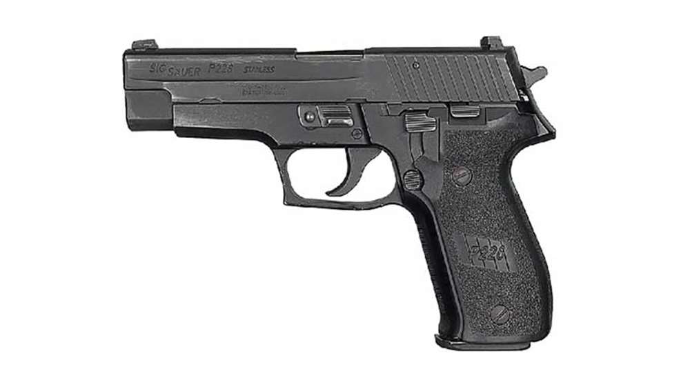 left side on white SIG Sauer P226 handgun black