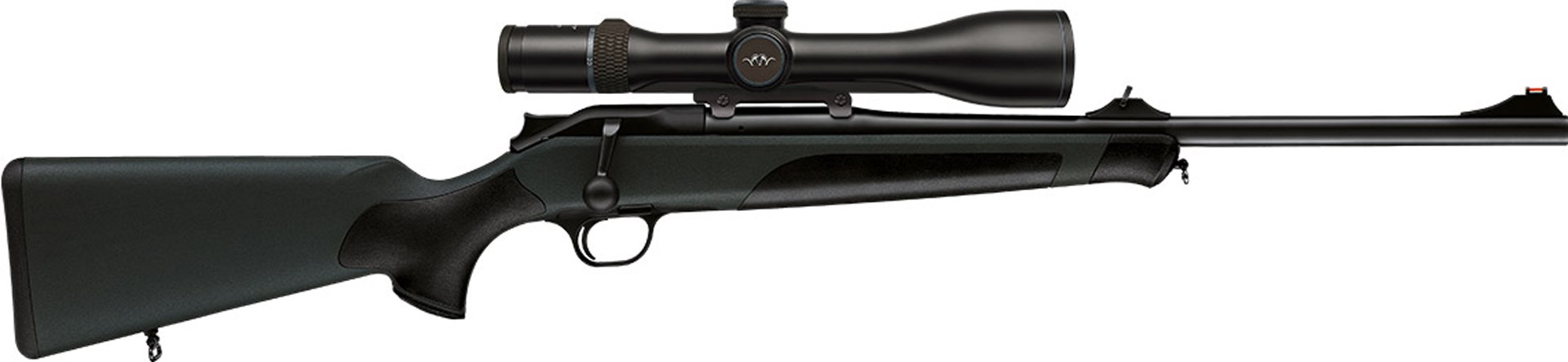 Blaser R8 Professional black bolt-action hunting rifle with riflescope right-side view