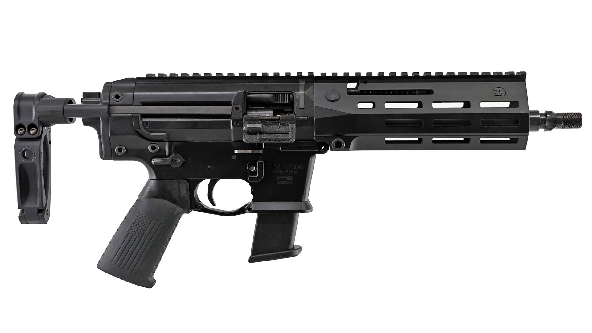 Zenith PDW roller delayed gun in 10 mm auto black metal plastic pistol on white background