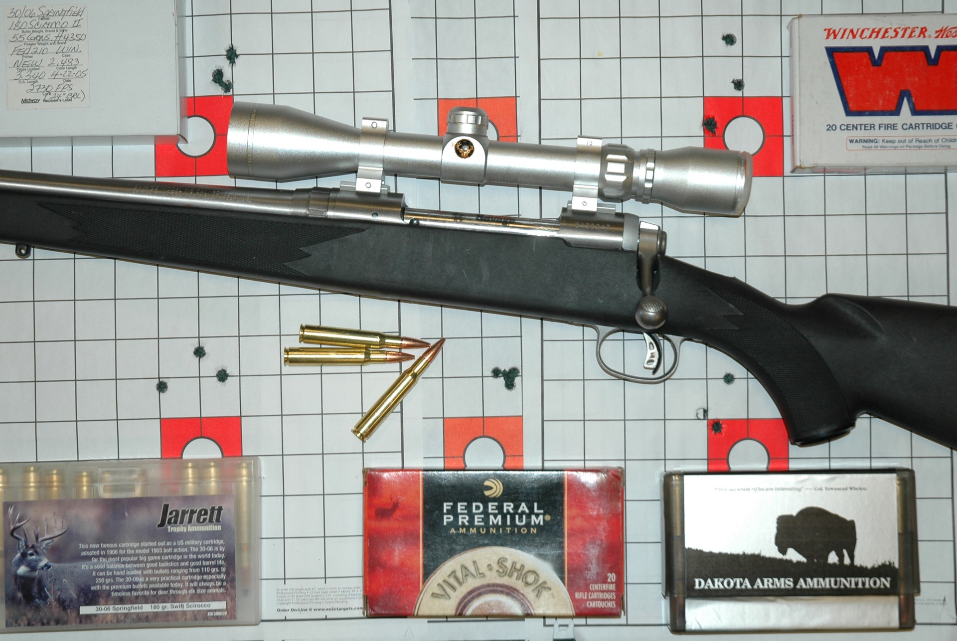 A decade ago (the above) Savage 110 “package” with 3-9X mounted scope was the least expensive production bolt gun. Accuracy was consistently good, but the author found it to be exceptional with Federal’s 180-grain Barnes bullet (bottom center).