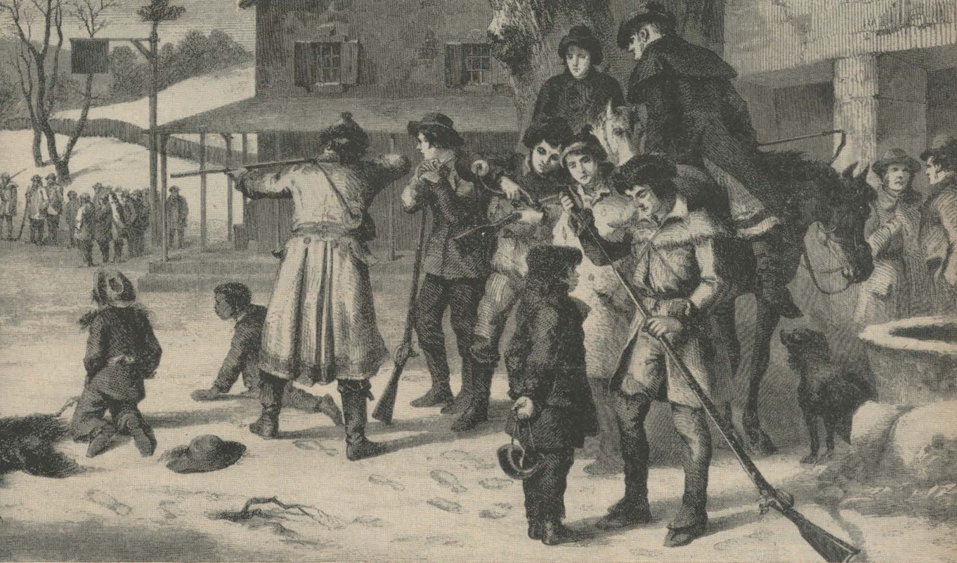 crowds gather around watching shooters attempt their best shot at receiving a turkey price guns drawing art town