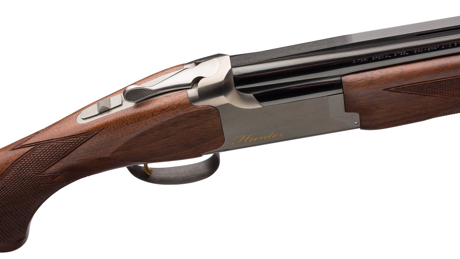 Browning Arms Citori Hunter Grade II shotgun over-under top-side view tang receiver barrel wood