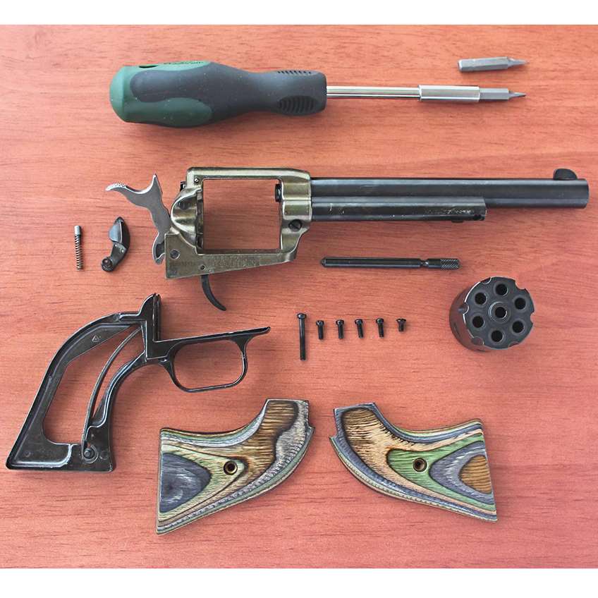 disassembled view left side revolver parts gun