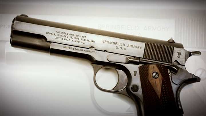 An example of a U.S. Springfield Armory produced Model of 1911 service pistol.
