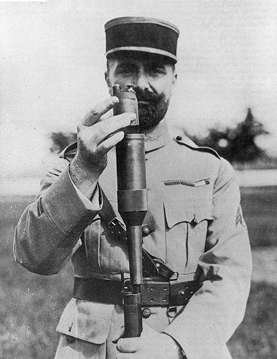 French soldier demonstrates a V-B grenade launcher