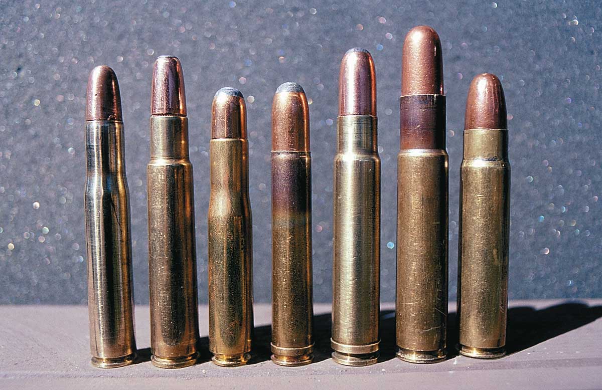 row ammunition brass gold bullets rifles