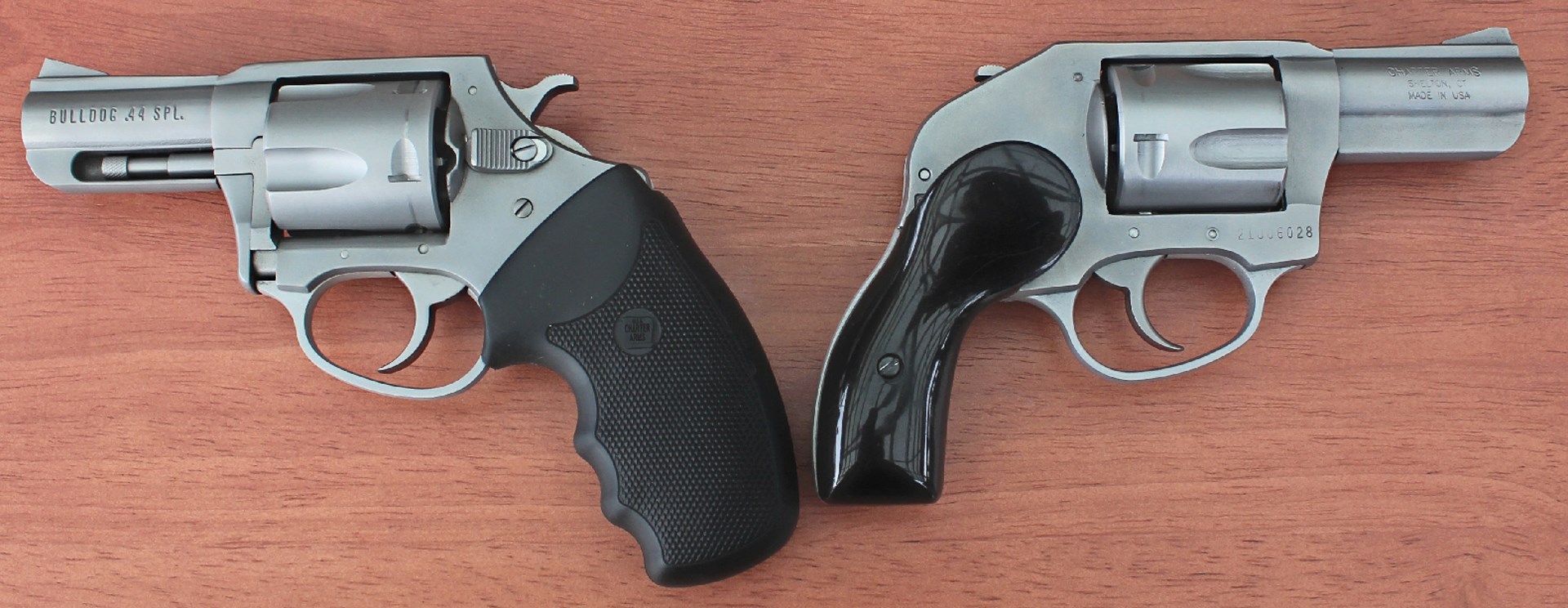 two charter arms bulldog .44 special revovler guns stainless steel comparison back to back