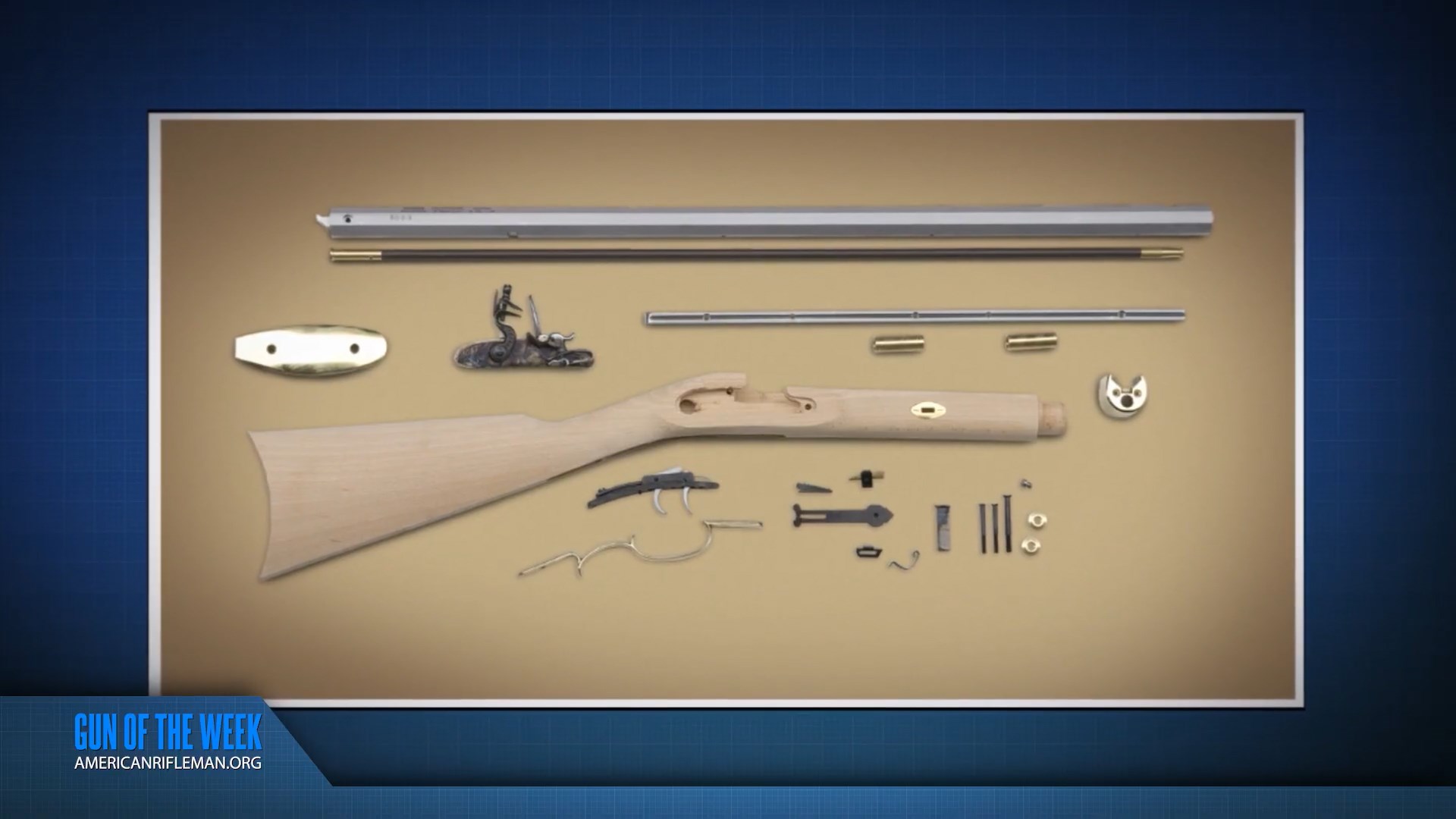 Traditions Performance Firearms build kit screenshot from video with text on image noting GUN OF THE WEEK AMERICANRIFLEMAN.ORG