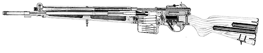 left side line drawing rifle x-ray view parts mechanical relationship semi-automatic FN-49