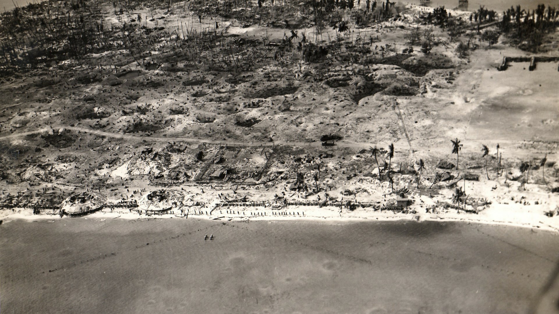 Aerial reconnaissance photograph of Betio Tarawa Atoll dated November 24, 1943.