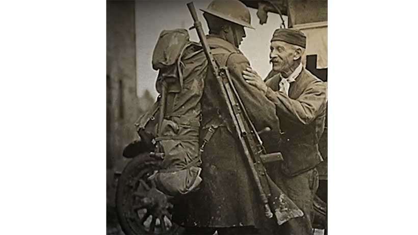 An American Expeditionary Force soldier armed with a Chauchat in France during the war.