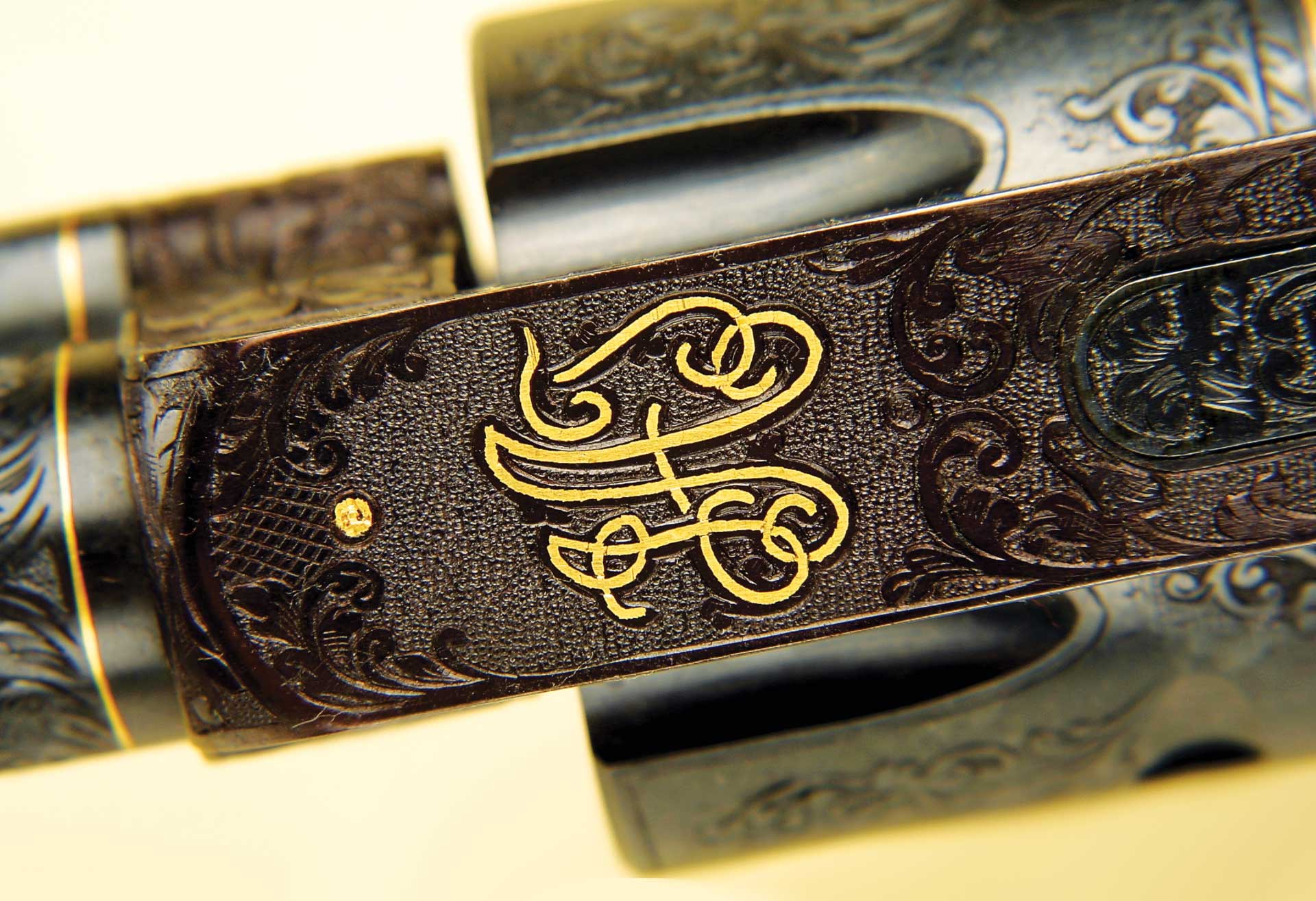 gold inlay gun revolver Ruger pistol metal artwork engraving