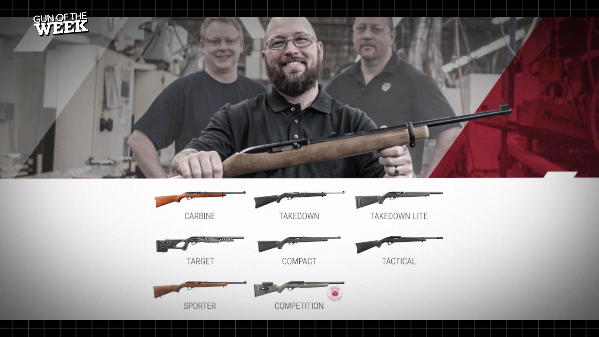 Ruger website screenshot guns 10/22 rifle carbine .22 LR man holding presenting men