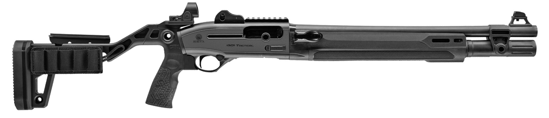 New For 2025: Beretta 1301 Tactical Mod. 2 Chisel stock right-side view semi-auto shotgun on white