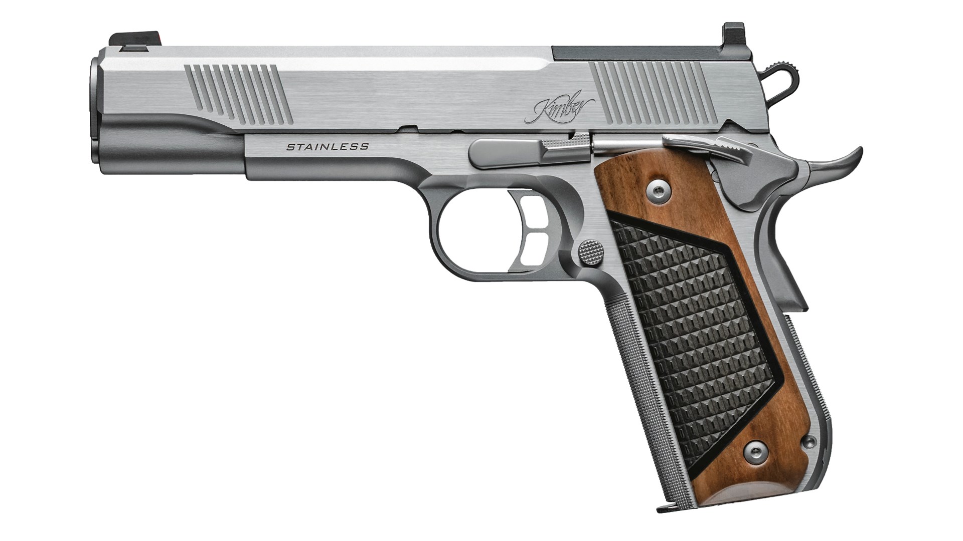 Left side of the satin-silver finished Kimber Next Generation 1911.