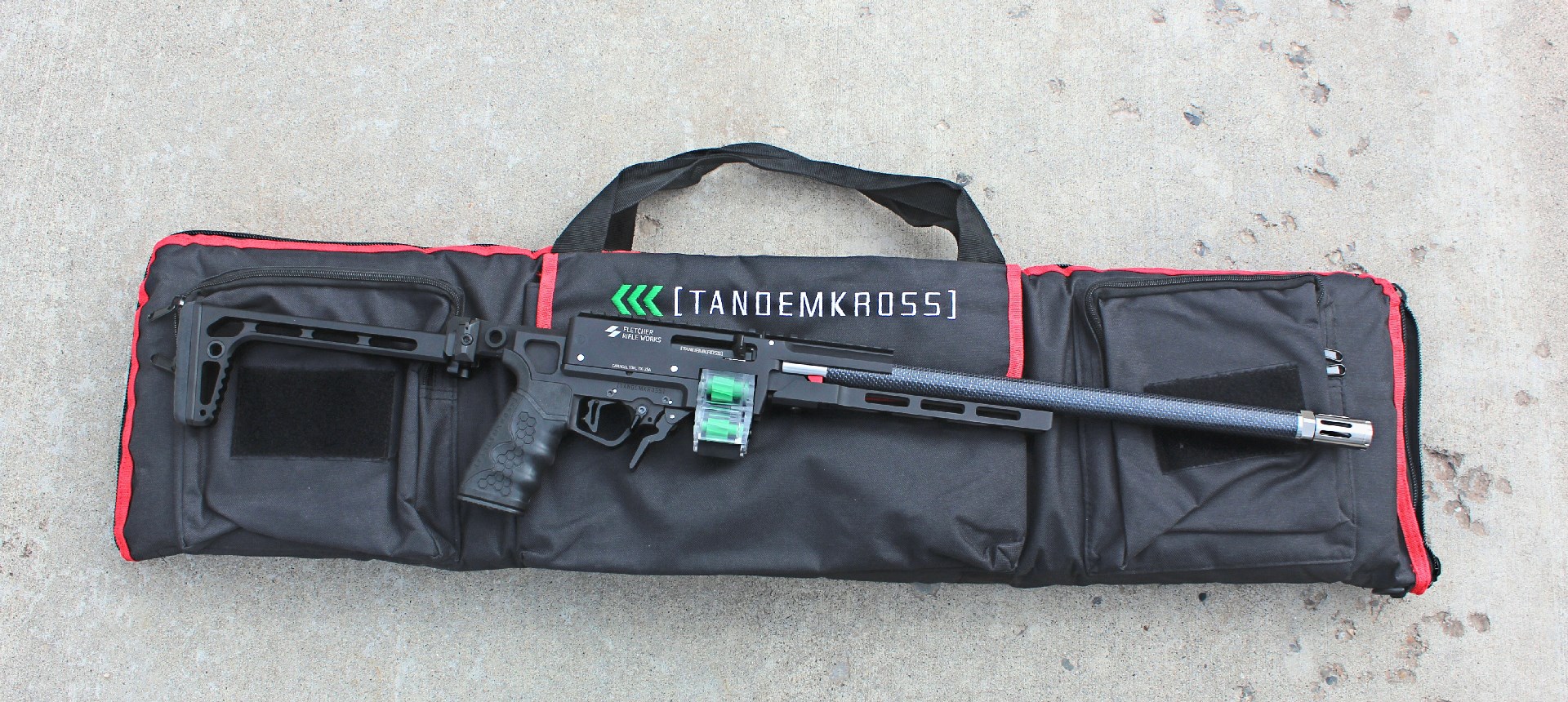 TandemKross rifle bag with right-side view showing custom rifle on top