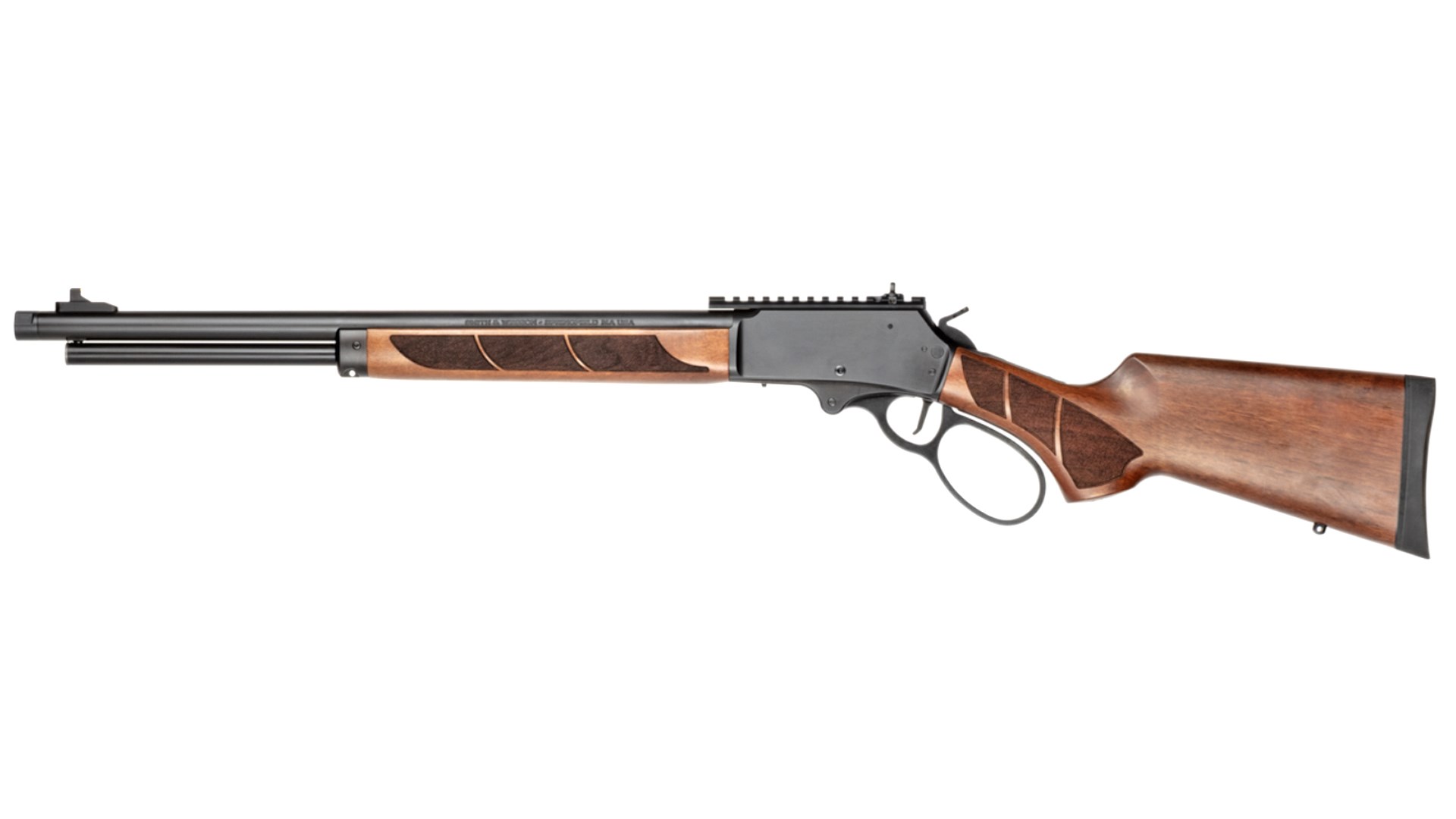 Left side of the wood-stocked Smith & Wesson Model 1854 lever-action rifle.
