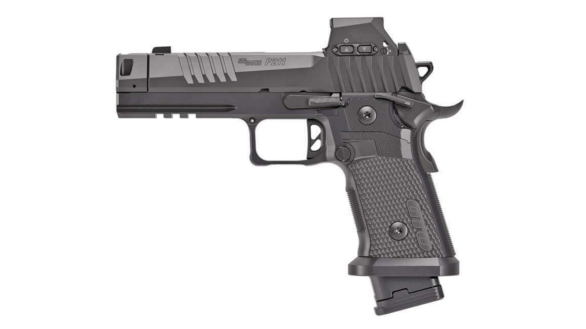 Left side view of an optic-equipped SIG Sauer P211-GTO pistol.